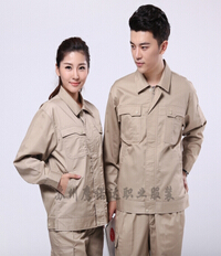米色拼兰色全棉厂服AC087-QM 米色拼兰色全棉厂服AC087-QM