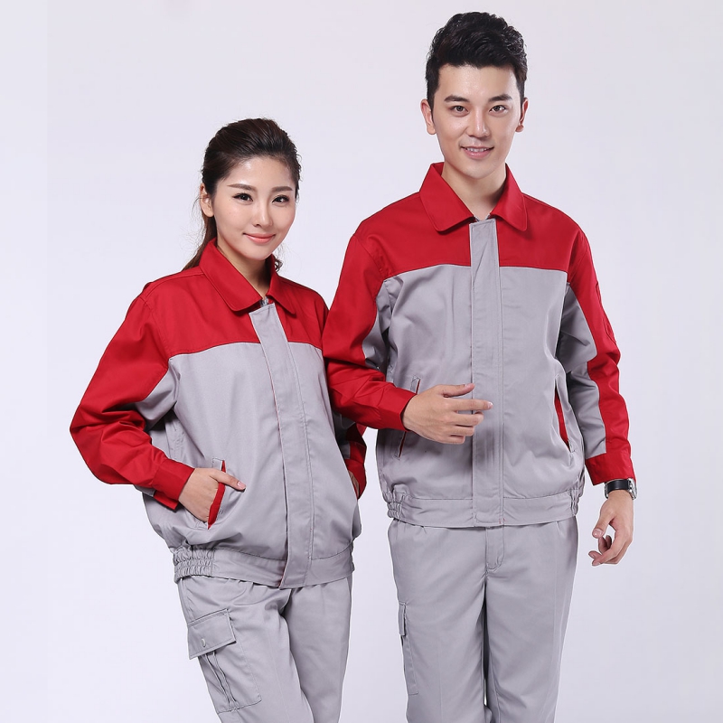 大红配浅灰工作服制服AC078-CQ