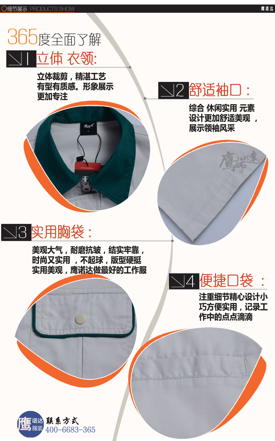 浅灰拼绿色夏季工作服AE217(图3) 短袖工作服AE217-DX细节图1