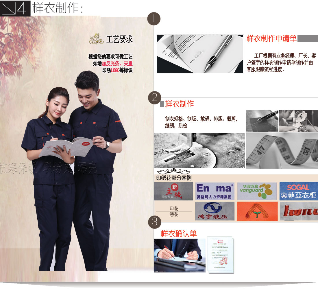 浅灰拼绿色夏季工作服AE217(图10) 第4步根据选定的3步制作工作服样衣